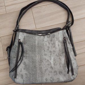 Silver Metallic Leopard Print Hobo Tote Handbag. Size. 12x12x4.5